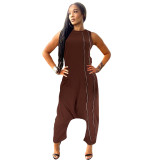 Sexy Stepping Jumpsuit With Diagonal Pockets And Back Zipper