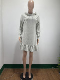 Autumn And Winter Hot Sale Solid Color Ruffled Long-sleeved Dress