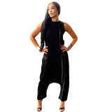 Sexy Stepping Jumpsuit With Diagonal Pockets And Back Zipper