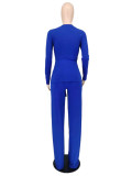 Fashion Solid Color Strappy Ribbed Flared Pants Casual Suit