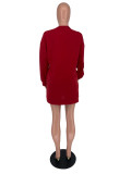 Pullover Round Neck Solid Color Fashion Pocket Long Sweater Dress