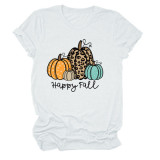 Happy Fall Halloween Pumpkin Print Loose Short Sleeve