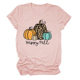 Happy Fall Halloween Pumpkin Print Loose Short Sleeve