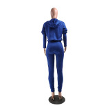 Fashion Casual Solid Color Zipper Pile Sleeve Jumpsuit