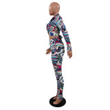 Fashion Sexy Strappy Pleated Digital Printing Suit