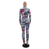 Fashion Sexy Strappy Pleated Digital Printing Suit
