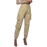 Fashion Casual Solid Color Pockets And Lace-up Sports Trousers