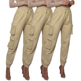 Fashion Casual Solid Color Pockets And Lace-up Sports Trousers