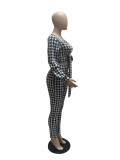 Temperament Commuter Houndstooth Print Slim Low-Cut Sexy Suit