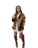 Fall/winter Lapel Casual Fur One Solid Color Leather Coat