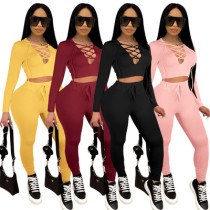 Fashion Solid Color Long-sleeved Hooded Casual Sports Suit
