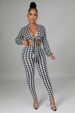 Temperament Commuter Houndstooth Print Slim Low-Cut Sexy Suit