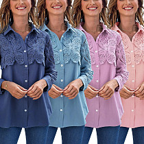 Fashion Stand-up Collar Lace Stitching Plus Size Shirt