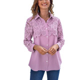 Fashion Stand-up Collar Lace Stitching Plus Size Shirt