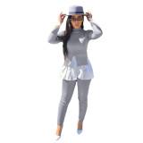 Casual Long-sleeved Stitching Puff Sleeve Pleated Suit