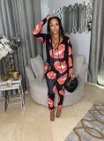 Autumn And Winter Personality Fashion Love Lips Sexy Print Jumpsuit