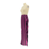 Autumn And Winter Striped Print Burnt Flower Fringed Pencil Maxi Skirt