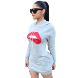 Autumn Red Lips Fashion Personality Slim Sweater Dress