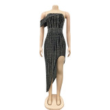 Irregular Dress With Rhinestone Mesh Wrapped Chest