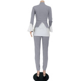 Casual Long-sleeved Stitching Puff Sleeve Pleated Suit