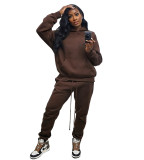 Autumn And Winter Plus Fleece Hooded Sweater Casual Sports Suit