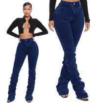WISH Personality Fashionable Pile Of Pleated Denim Trousers