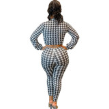 Fashion Casual Sexy Houndstooth Print Strappy Slim Suit