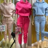 New Fashion Solid Color Sweater Fleece Casual Suit