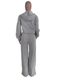 Pure Color Drawstring Hooded Sweater Casual Suit