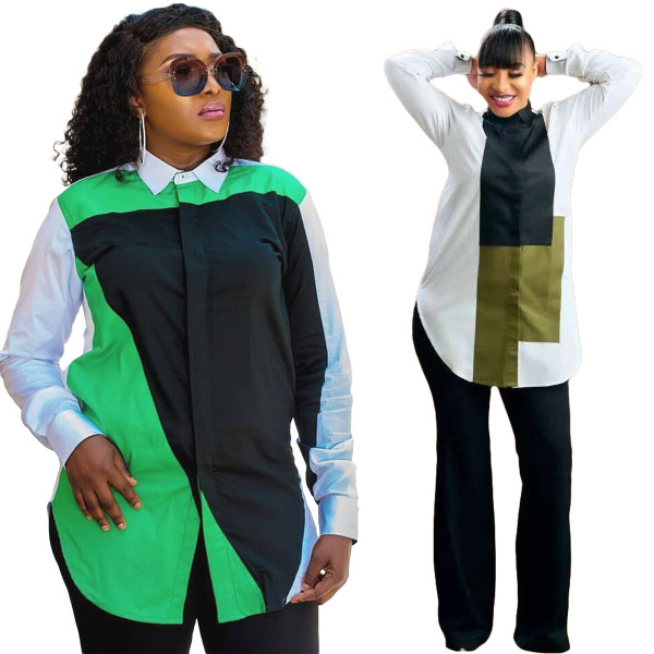 Fashion Trendy Digital Positioning Printing Long Sleeve Casual Slim Shirt