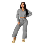 New Style Long-sleeved Zipper Loose Pants Solid Color Suit