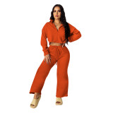 New Style Long-sleeved Zipper Loose Pants Solid Color Suit