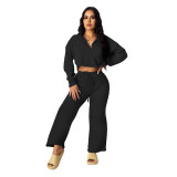 New Style Long-sleeved Zipper Loose Pants Solid Color Suit