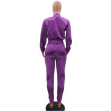 Pure Color Zipper Fashion Casual Sports Two-piece Suit