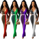 Autumn New Fashion Color Matching Deep V Belt Dress