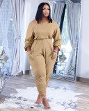 Fall Slanted Shoulders And Feet Solid Color Loose Jumpsuit
