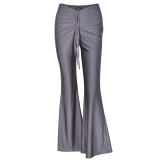 Drawstring Folds Look Thinner Front And Back Flared Pants