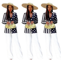 Fashion Black And White Retro Polka Dot Striped Stitching Jacket