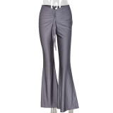 Drawstring Folds Look Thinner Front And Back Flared Pants