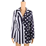 Fashion Black And White Retro Polka Dot Striped Stitching Jacket