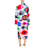 Fashion Contrast Eye Pattern Printing Long Autumn And Winter Jacket
