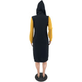 Autumn And Winter Long Solid Color Stitching Hooded Jacket