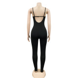 Fashion Stitching Contrast Color Sexy Suspender Jumpsuit