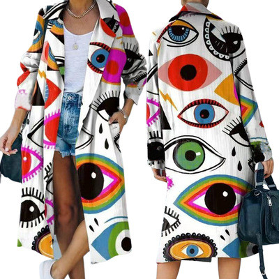 Fashion Contrast Eye Pattern Printing Long Autumn And Winter Jacket