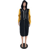 Autumn And Winter Long Solid Color Stitching Hooded Jacket