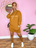 Autumn Explosion Style Long Sleeve Solid Color Letter Sweatshirt Dress