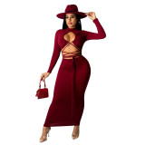 Fashion Solid Color Sexy Long Dress With Umbilical Strap