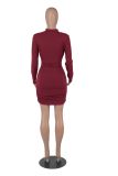 Nightclub Long-sleeved Solid Color Sexy Tie Wrap Dress