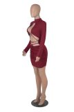 Nightclub Long-sleeved Solid Color Sexy Tie Wrap Dress