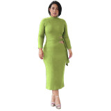 Wish Large Size Tight-fitting Solid Color High-waist Hollow Dress